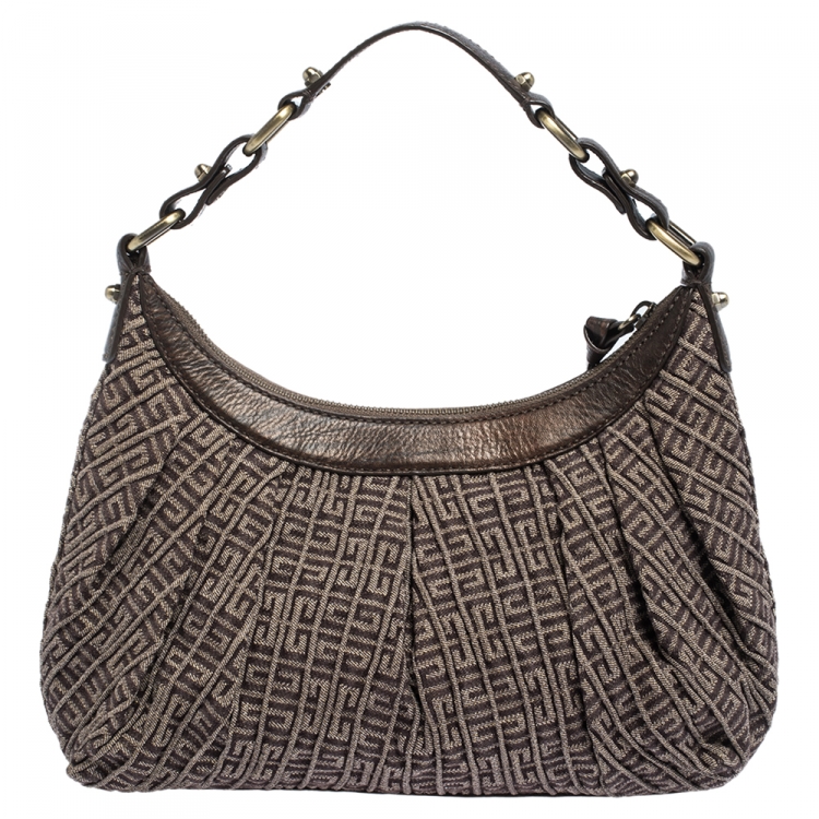 Pre Owned Givenchy Brown Monogram Canvas and Leather Baguette Bag