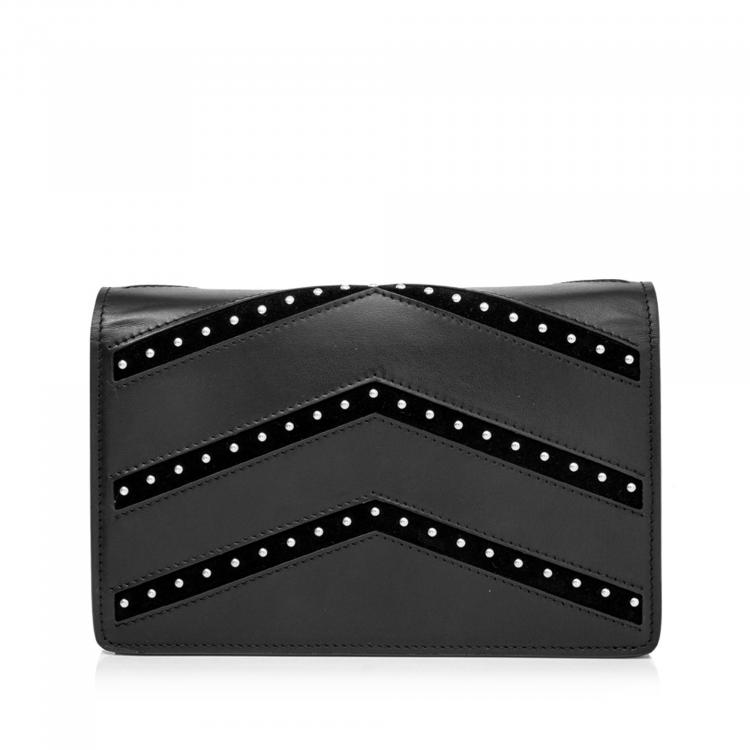 Pre Owned Givenchy Black Leather Pandora Studded Chain Wallet