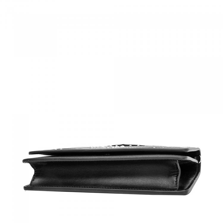 Pre Owned Givenchy Black Leather Pandora Studded Chain Wallet