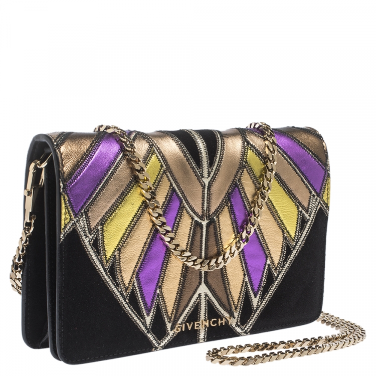 Pre Owned Givenchy Multicolor Leather and Suede Chain Clutch