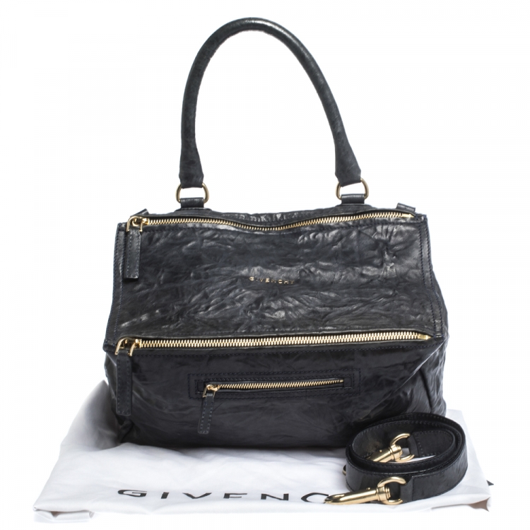 Pre Owned Givenchy Navy Blue Crinkled Leather Large Pandora Bag