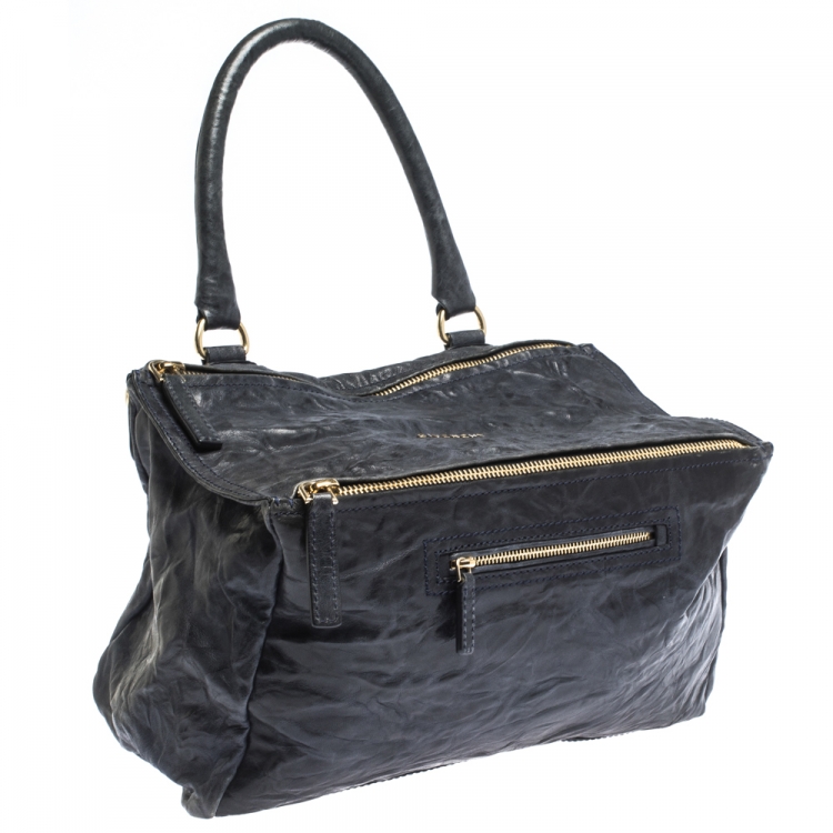 Pre Owned Givenchy Navy Blue Crinkled Leather Large Pandora Bag