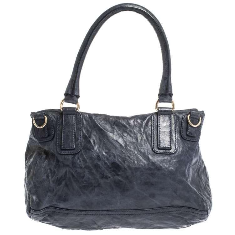 Pre Owned Givenchy Navy Blue Crinkled Leather Large Pandora Bag