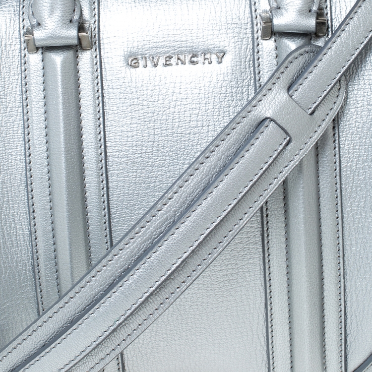Pre Owned Givenchy Silver Leather Mini Lucrezia Duffel Bag