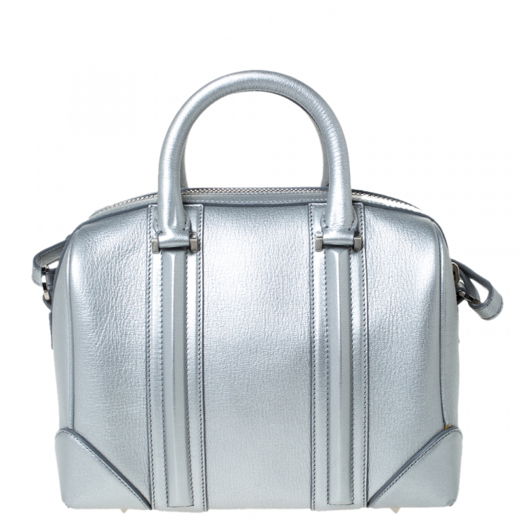 Pre Owned Givenchy Silver Leather Mini Lucrezia Duffel Bag