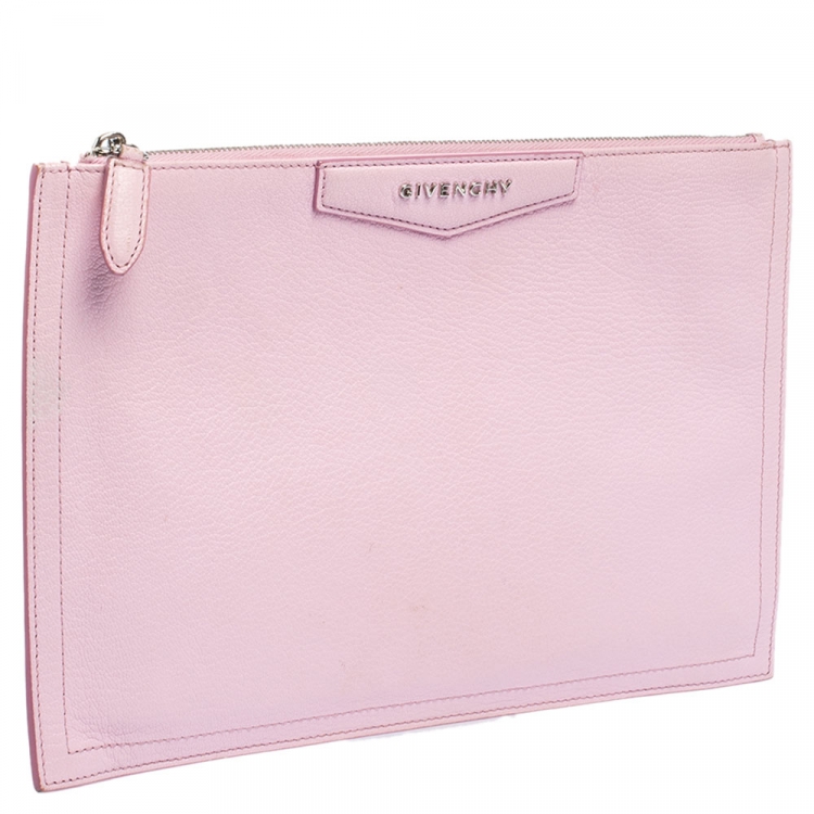 Pre Owned Givenchy Baby Pink Leather Antigona Zip Clutch