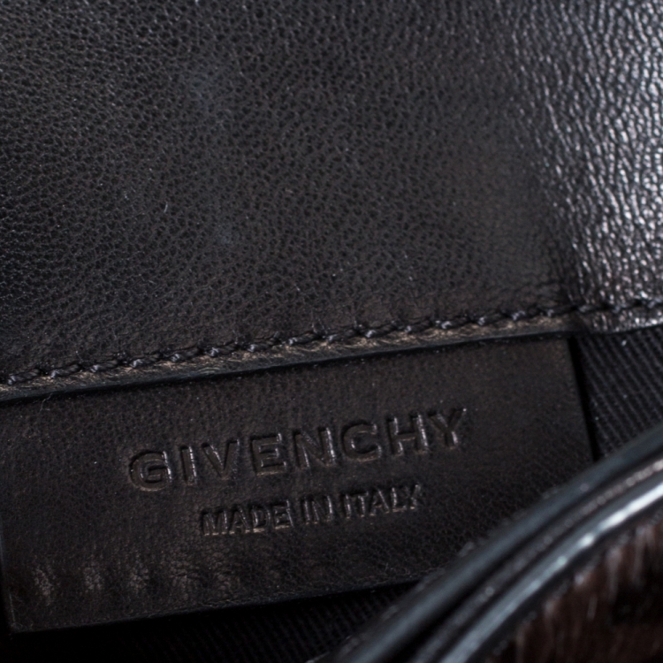 Pre Owned Givenchy Black/Brown Leopard Calfhair and Leather Antigona Metal Clutch
