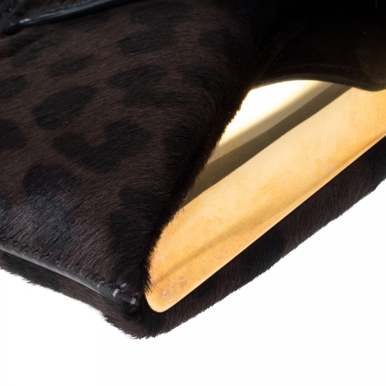 Pre Owned Givenchy Black/Brown Leopard Calfhair and Leather Antigona Metal Clutch