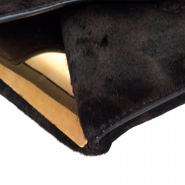 Pre Owned Givenchy Black/Brown Leopard Calfhair and Leather Antigona Metal Clutch