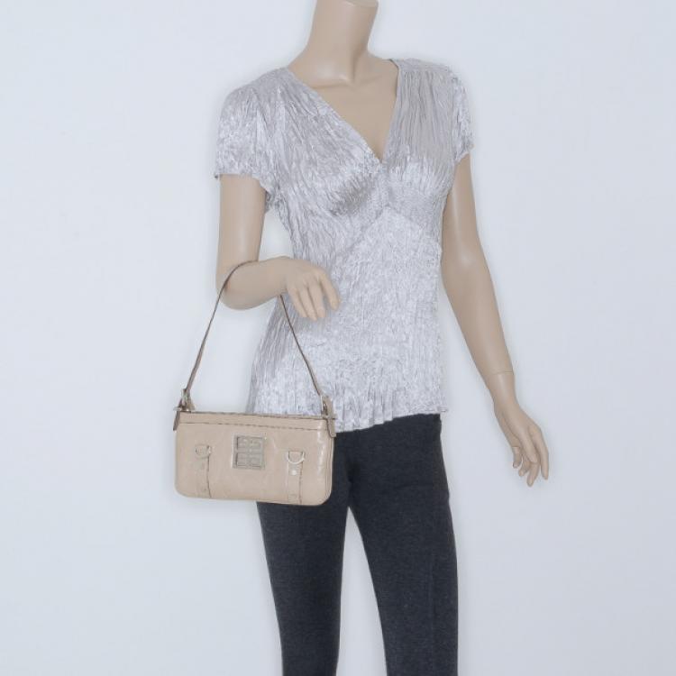 Pre Owned Givenchy Beige Leather Zip Logo Small Shoulder bag