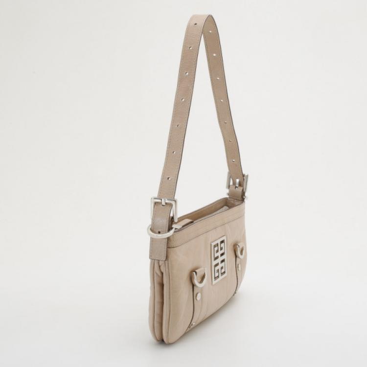 Pre Owned Givenchy Beige Leather Zip Logo Small Shoulder bag