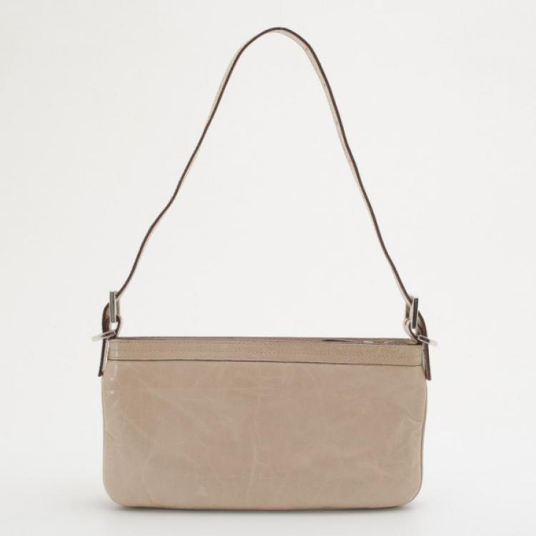 Pre Owned Givenchy Beige Leather Zip Logo Small Shoulder bag