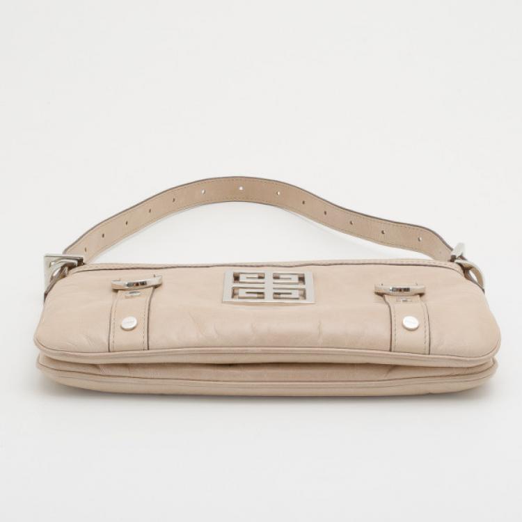 Pre Owned Givenchy Beige Leather Zip Logo Small Shoulder bag