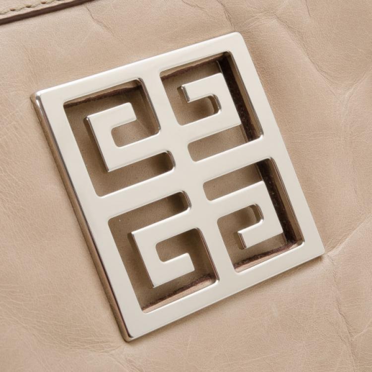 Pre Owned Givenchy Beige Leather Zip Logo Small Shoulder bag