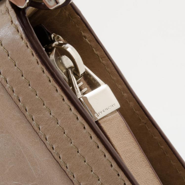 Pre Owned Givenchy Beige Leather Zip Logo Small Shoulder bag