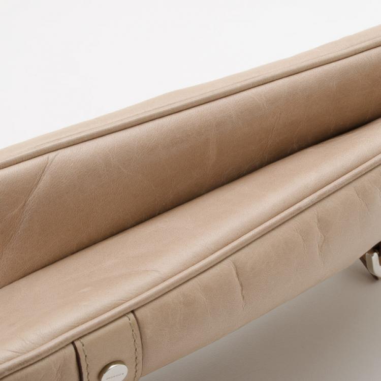 Pre Owned Givenchy Beige Leather Zip Logo Small Shoulder bag