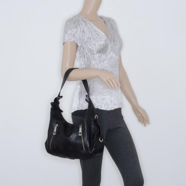 Pre Owned Givenchy Black Monogram Embossed Leather Hobo