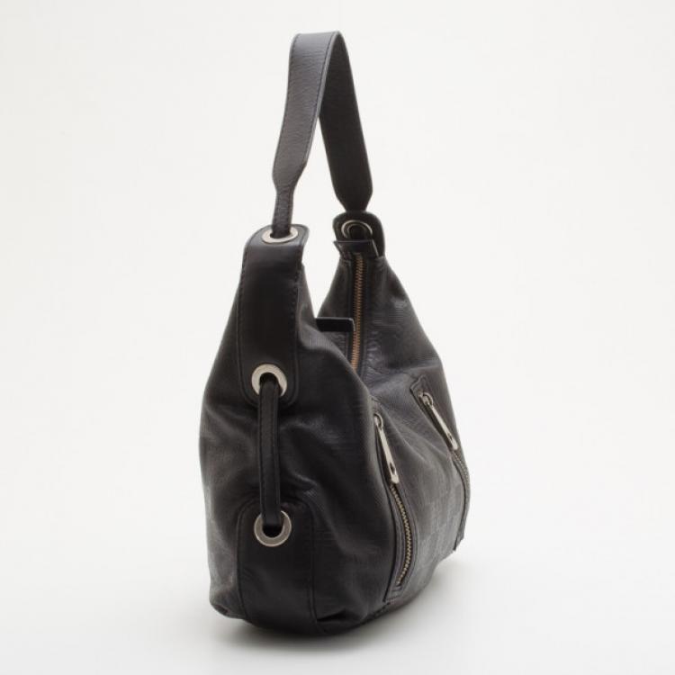 Pre Owned Givenchy Black Monogram Embossed Leather Hobo