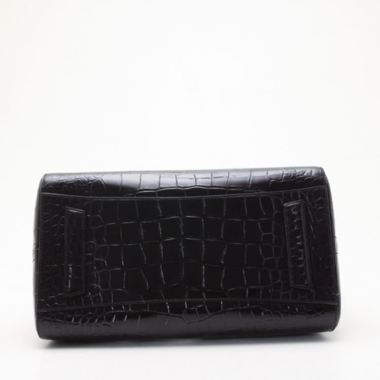 Pre Owned Givenchy Black Croc Embossed Medium Antigona Satchel
