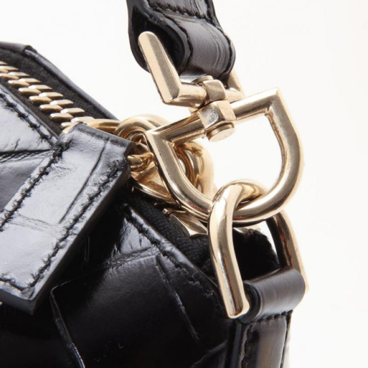 Pre Owned Givenchy Black Croc Embossed Medium Antigona Satchel