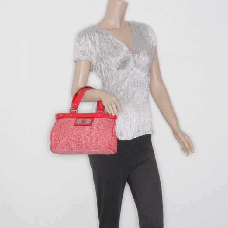 Pre Owned Givenchy Red Monogram Tucked Pleated Tote