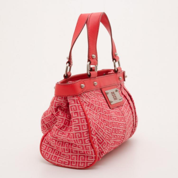 Pre Owned Givenchy Red Monogram Tucked Pleated Tote