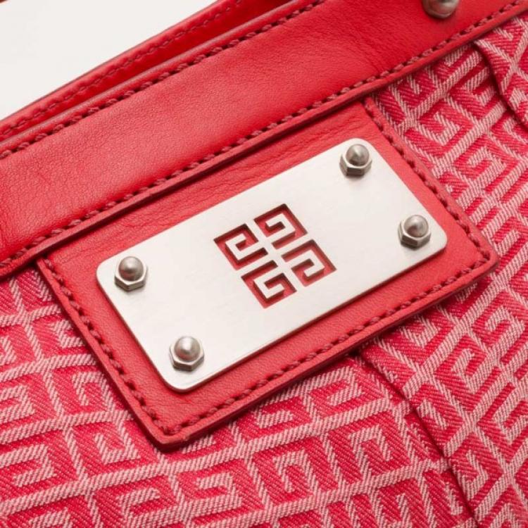 Pre Owned Givenchy Red Monogram Tucked Pleated Tote
