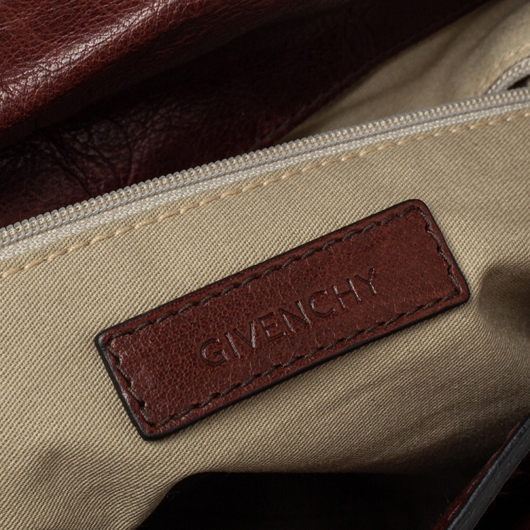 Pre Owned Givenchy Brown Leather East West Buckle Top Handle Bag