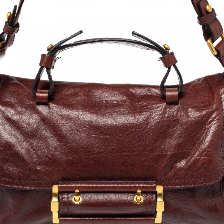 Pre Owned Givenchy Brown Leather East West Buckle Top Handle Bag