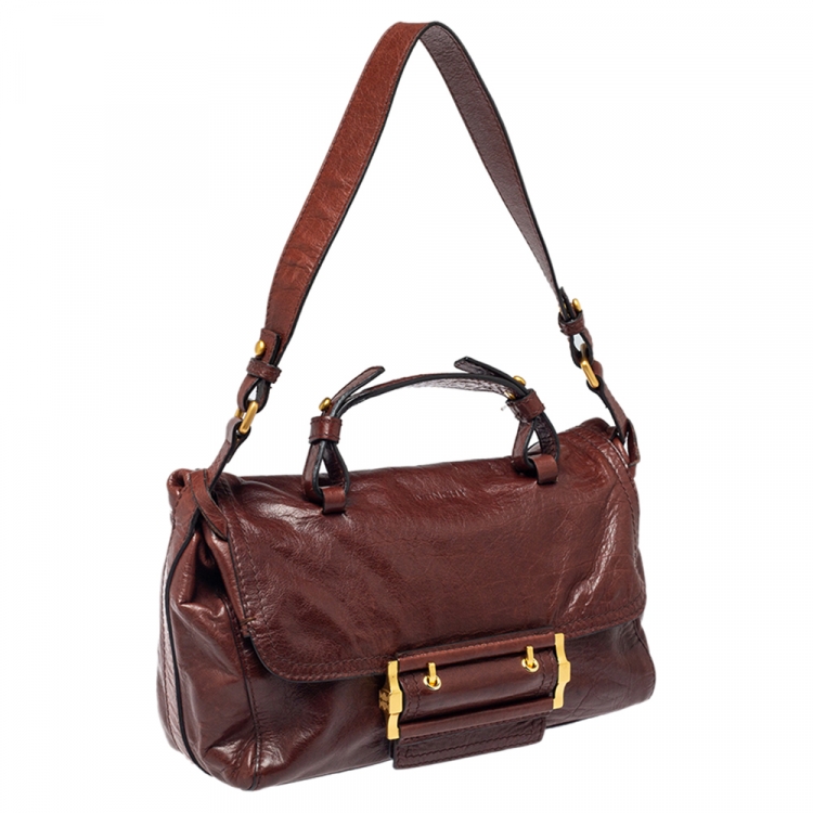 Pre Owned Givenchy Brown Leather East West Buckle Top Handle Bag