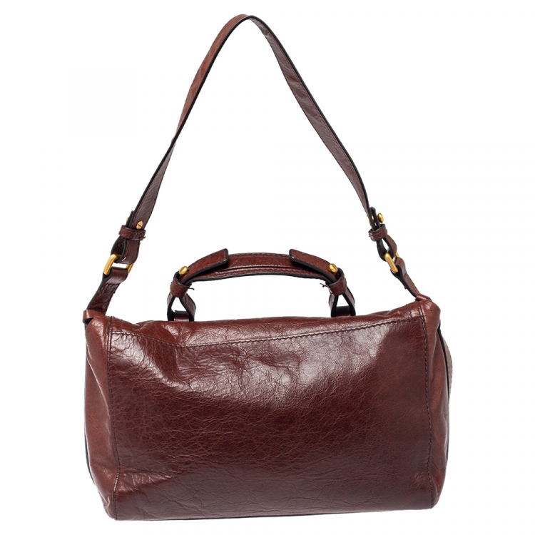 Pre Owned Givenchy Brown Leather East West Buckle Top Handle Bag