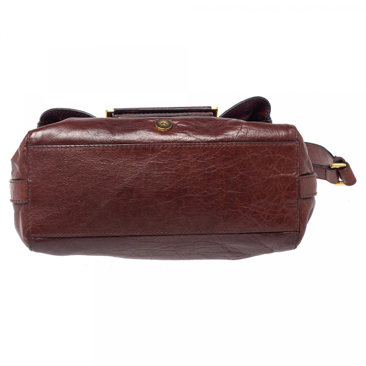 Pre Owned Givenchy Brown Leather East West Buckle Top Handle Bag