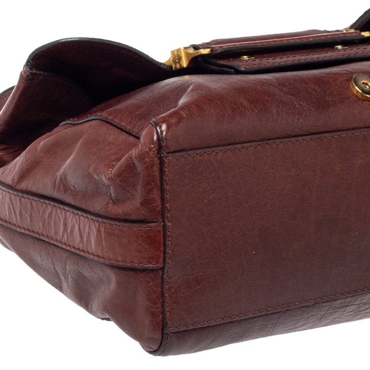Pre Owned Givenchy Brown Leather East West Buckle Top Handle Bag