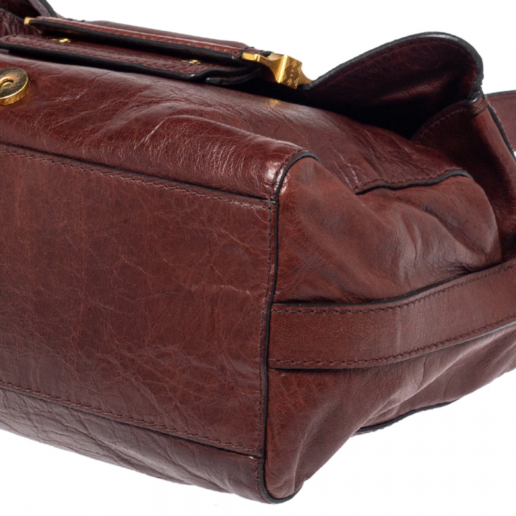 Pre Owned Givenchy Brown Leather East West Buckle Top Handle Bag