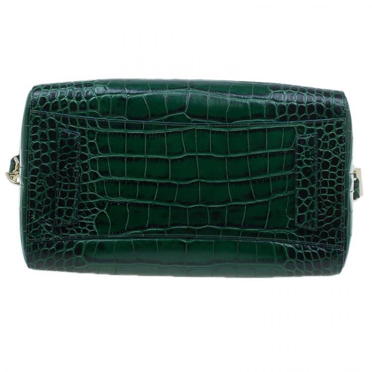 Pre Owned Givenchy Green Croc Embossed Leather Medium Antigona Satchel