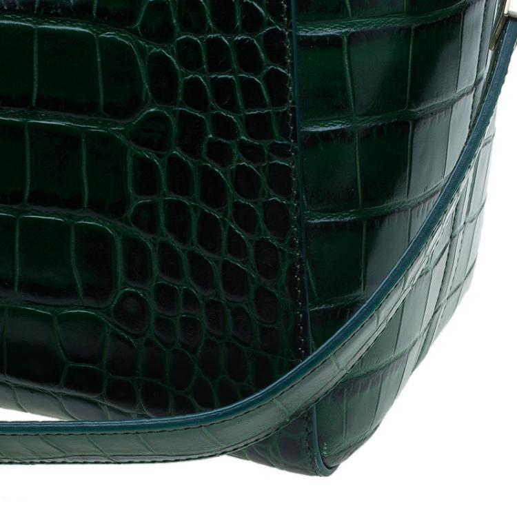 Pre Owned Givenchy Green Croc Embossed Leather Medium Antigona Satchel