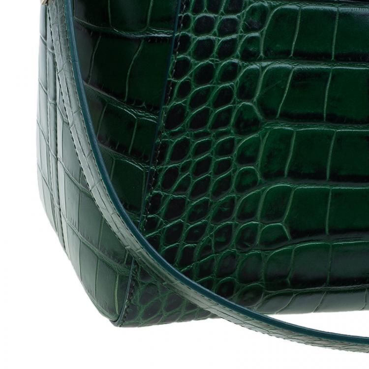 Pre Owned Givenchy Green Croc Embossed Leather Medium Antigona Satchel