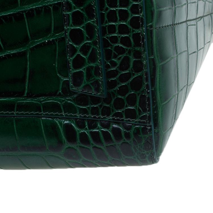 Pre Owned Givenchy Green Croc Embossed Leather Medium Antigona Satchel