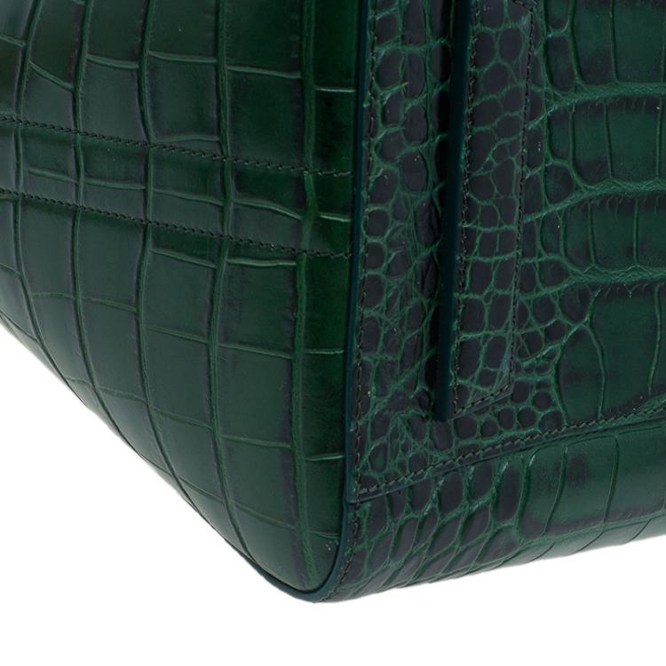 Pre Owned Givenchy Green Croc Embossed Leather Medium Antigona Satchel