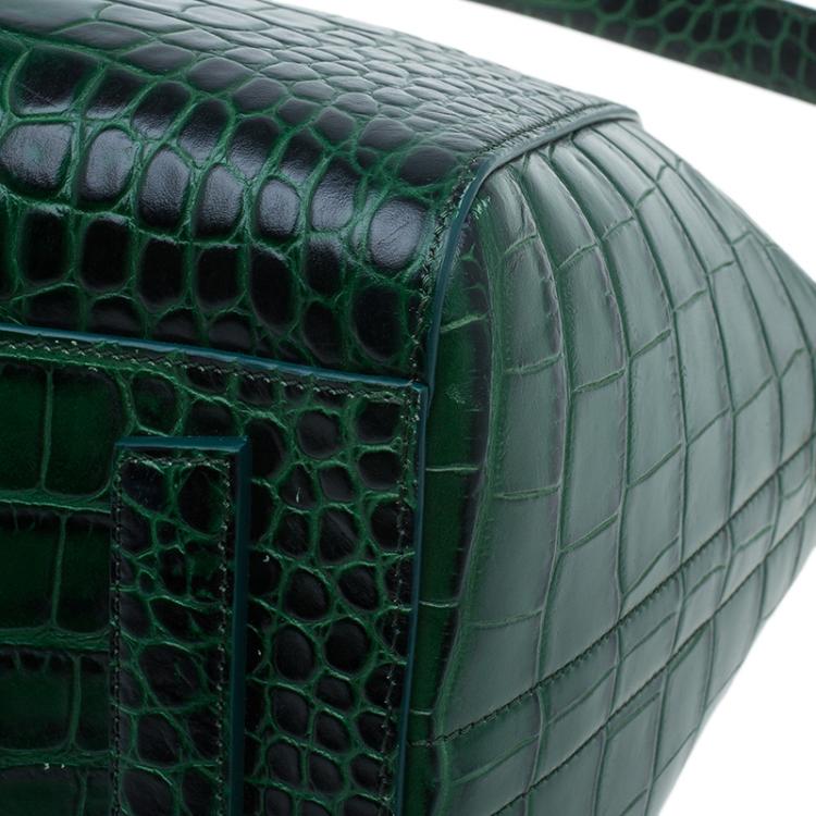 Pre Owned Givenchy Green Croc Embossed Leather Medium Antigona Satchel