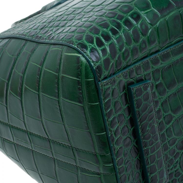 Pre Owned Givenchy Green Croc Embossed Leather Medium Antigona Satchel