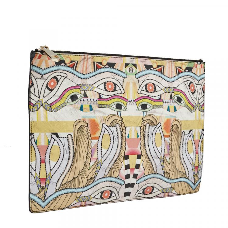 Pre Owned Givenchy Yellow Iconic Dragon Printed Patent Leather Clutch