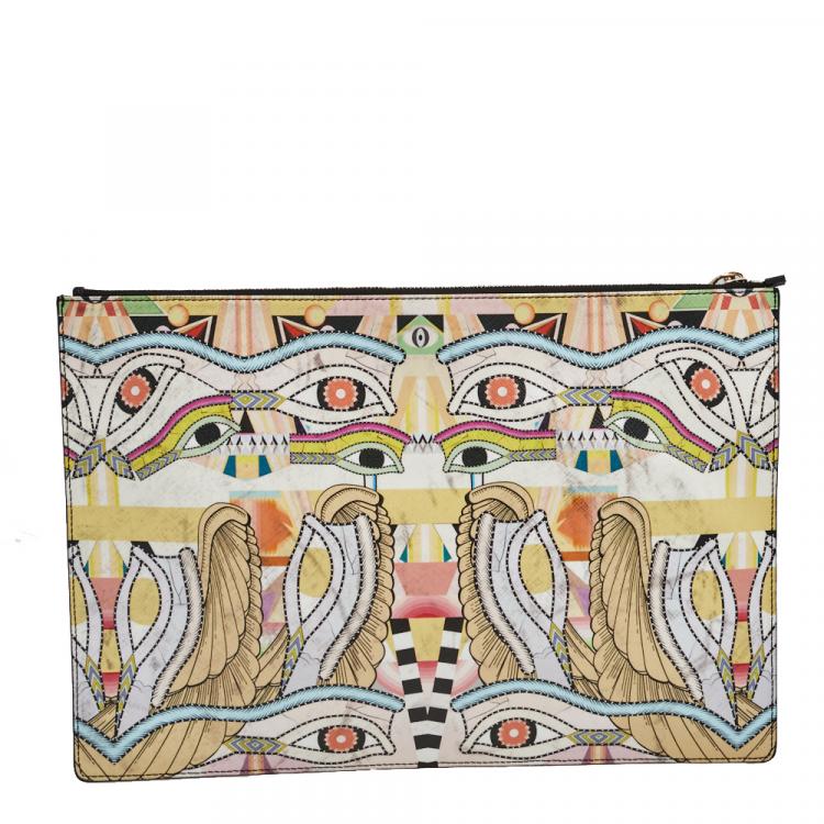 Pre Owned Givenchy Yellow Iconic Dragon Printed Patent Leather Clutch