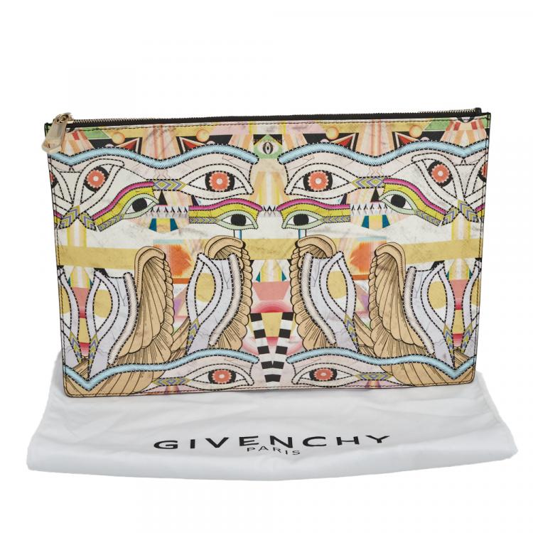 Pre Owned Givenchy Yellow Iconic Dragon Printed Patent Leather Clutch