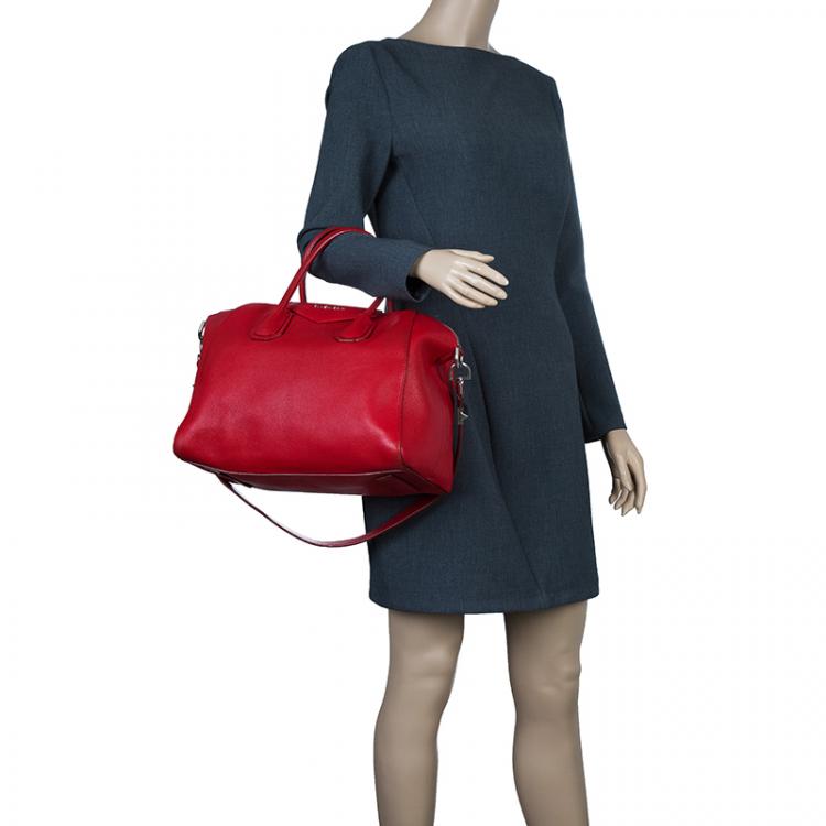 Pre Owned Givenchy Red Leather Medium Antigona Satchel Bag