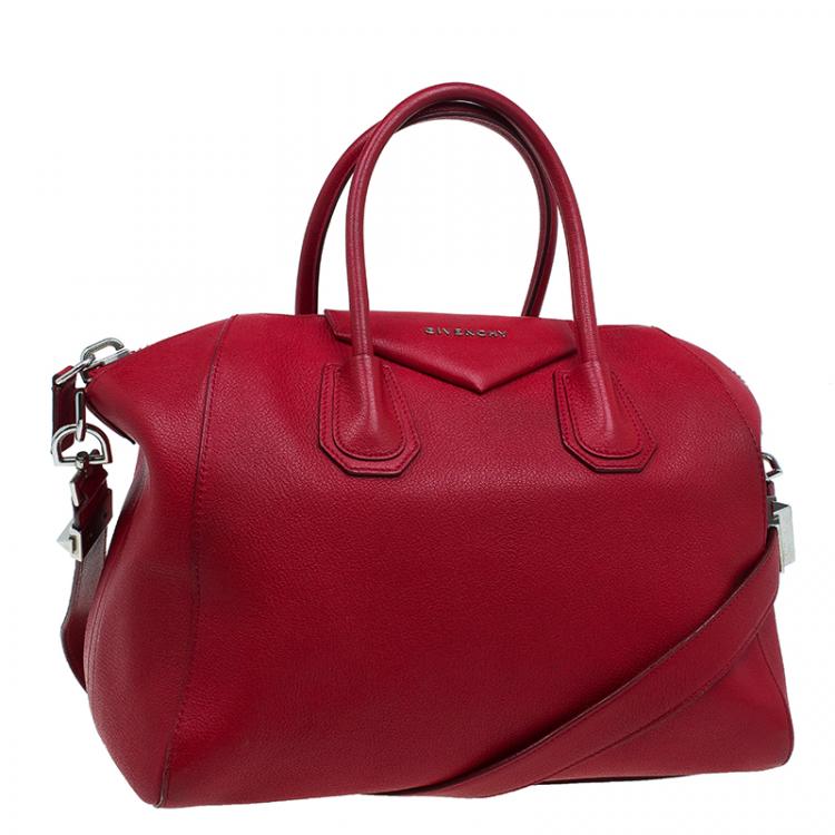 Pre Owned Givenchy Red Leather Medium Antigona Satchel Bag