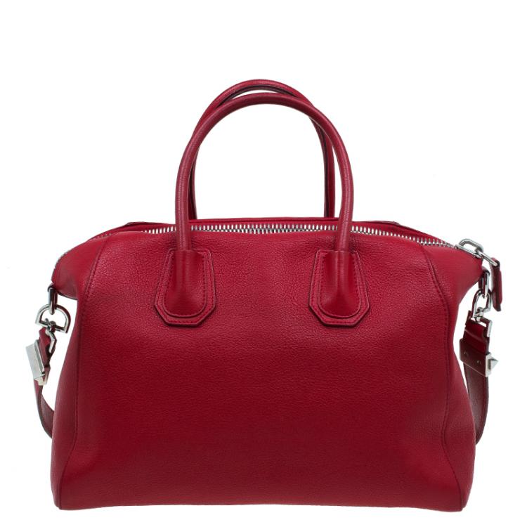 Pre Owned Givenchy Red Leather Medium Antigona Satchel Bag