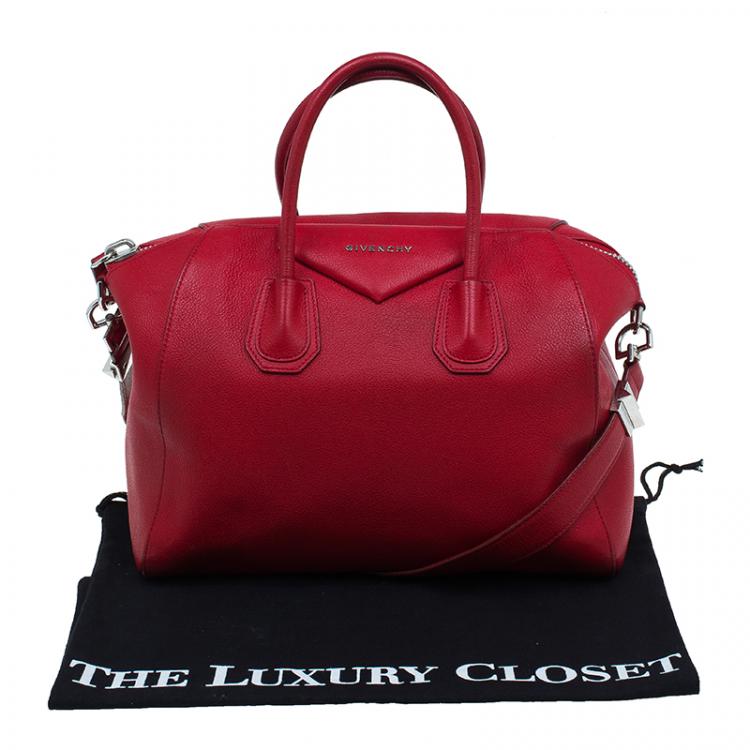 Pre Owned Givenchy Red Leather Medium Antigona Satchel Bag
