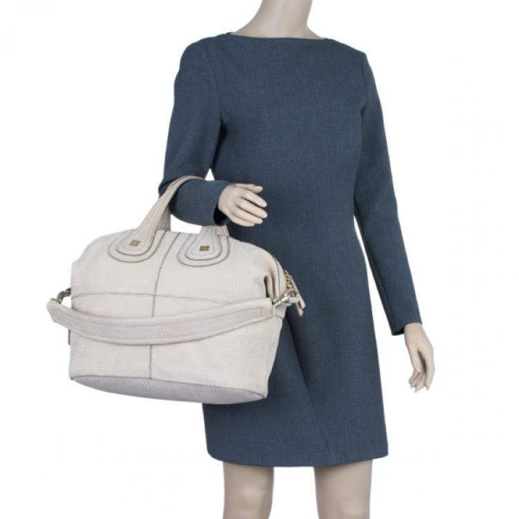 Pre Owned Givenchy Beige Leather Elephant Print Nightingale Tote