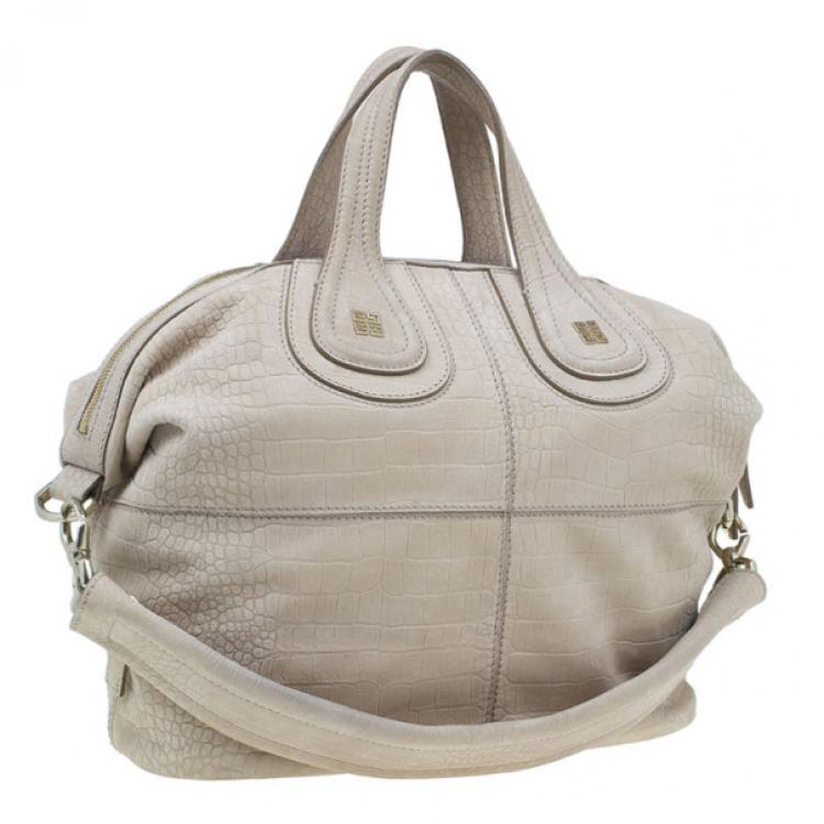 Pre Owned Givenchy Beige Leather Elephant Print Nightingale Tote